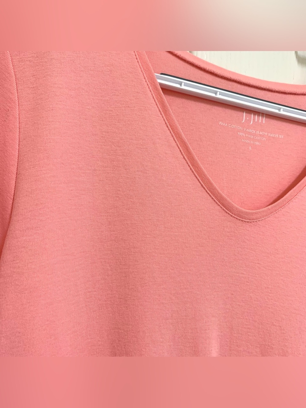 J. Jill Pima Cotton V-Neck Elbow Sleeve Straight Hem Pink Tee Shirt Sz L Casual - Picture 6 of 11